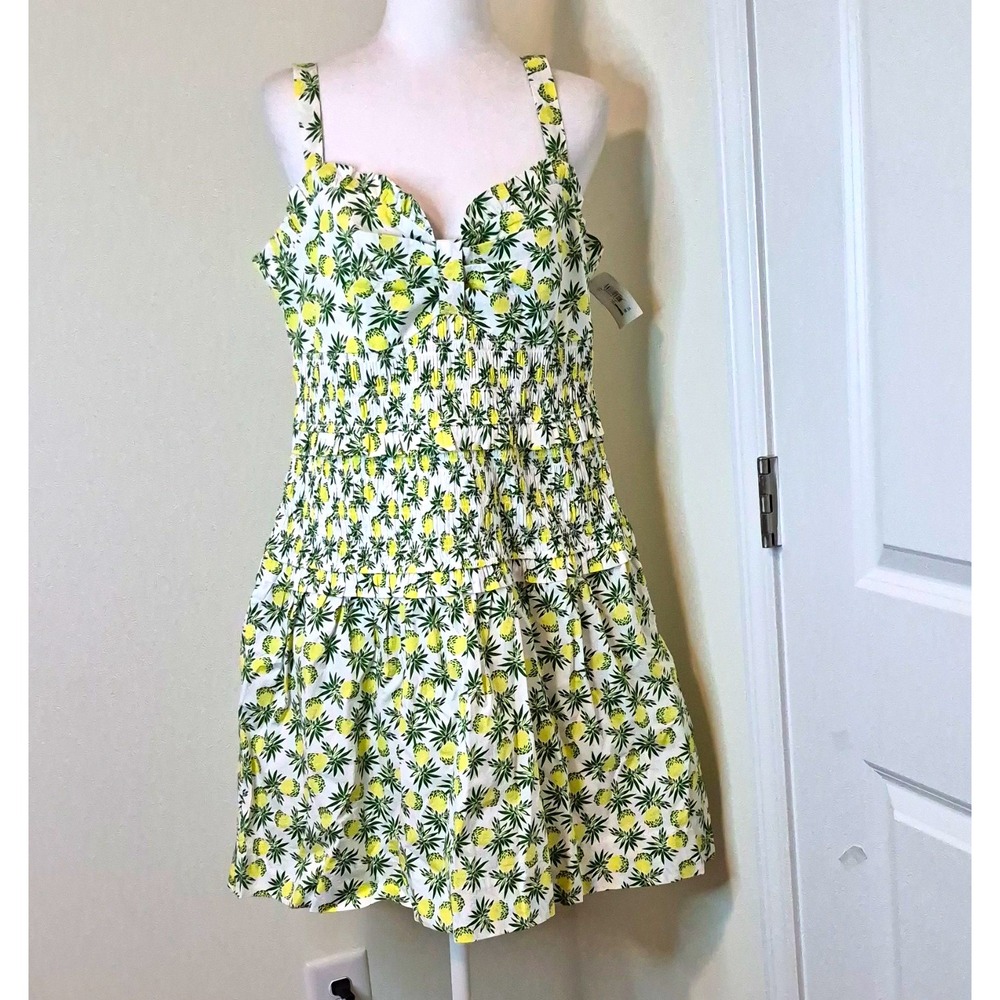 Free Assembly Pineapple Print Sundress Sweetheart Smocked Strappy Size L